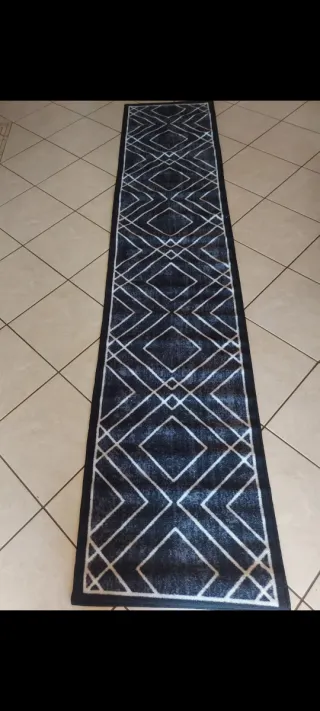 Tappeto Runner Cucina 2.80m Rombi Nero Bianco