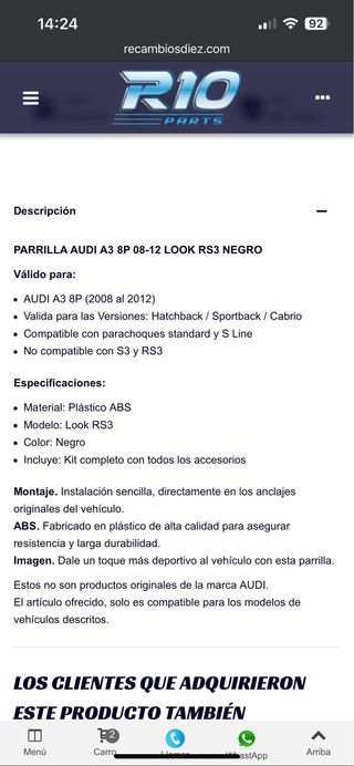 Parrilla Audi Negra
