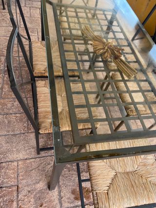 Mesa comedor cristal y metal con 6 sillas