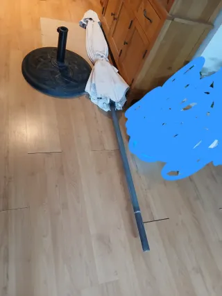 Parasol + base, sombrilla de jardin beige