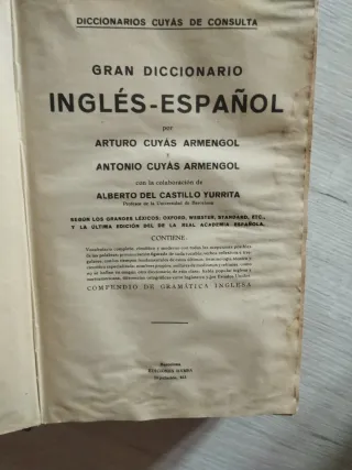 Diccionario Cuyás Armengol Inglés Español 1939