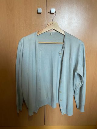 Conjunto cárdigan y camiseta turquesa light
