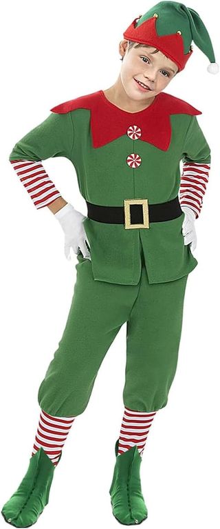 Funidelia Disfraz de elfo navideño para niño, Incl
