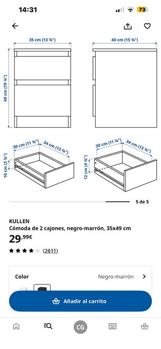 Mesita de noche de madera marrón
