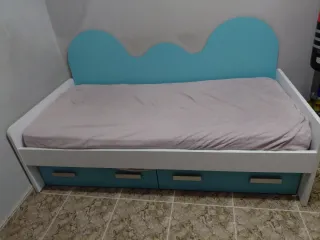 Cama nido infantil turquesa y blanca