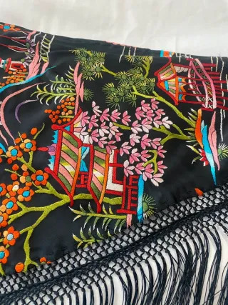 Mantoncillo Flamenca Chino Negro Multicolor