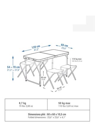 Mesa Camping Plegable + 4 Taburetes