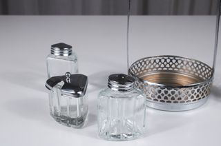 Set olio aceto sale pepe vetro metallo anni '60