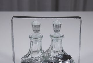 Set olio aceto sale pepe vetro metallo anni '60