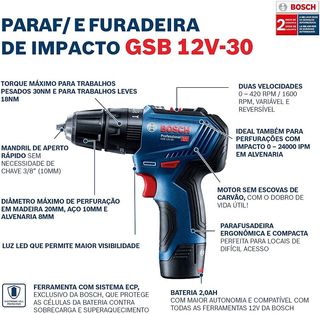 Bosch - Taladro atornillador de percusión 12 V Li-