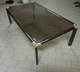 Tavolino Vintage Vetro Fumé Metallo Anni '70