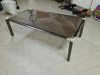 Tavolino Vintage Vetro Fumé Metallo Anni '70