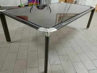 Tavolino Vintage Vetro Fumé Metallo Anni '70