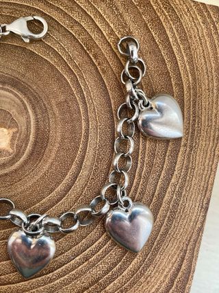Bracciale vintage argento 925 charms cuori
