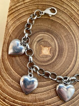 Bracciale vintage argento 925 charms cuori