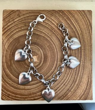 Bracciale vintage argento 925 charms cuori