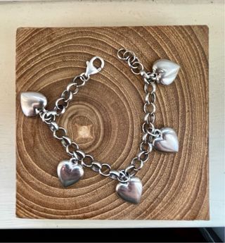 Bracciale vintage argento 925 charms cuori