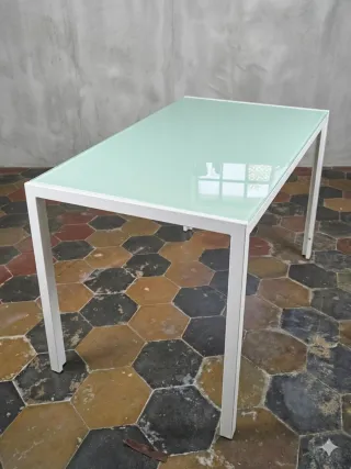 Tavolo Vetro e Metallo Bianco