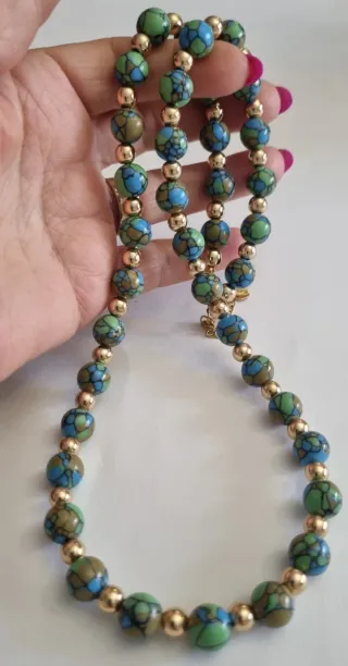 Collar Cuentas de piedras de ceramica enmaltada tr