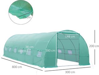 Invernadero de Jardín en Túnel 8X3X2 M con Puerta Enrollable, Invernadero para Huerto en Cúpula con 12 Ventanas, Cubierta de PE y Estructura de Acero, Verde