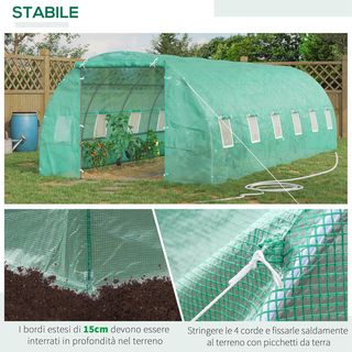 Invernadero de Jardín en Túnel 8X3X2 M con Puerta Enrollable, Invernadero para Huerto en Cúpula con 12 Ventanas, Cubierta de PE y Estructura de Acero, Verde