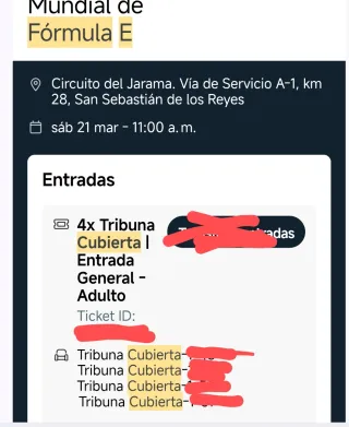 Formula E 21 Marzo en Jarama. Tribuna Cubierta x 3