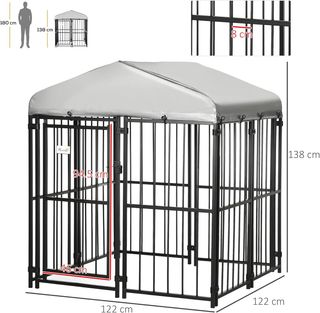 Recinto per Cani di Taglia Piccola e Media, Box per Cani e Galline con Tetto, 122X122X138Cm
