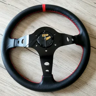 Volante OMP Negro Piel Rojo