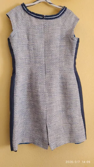 Vestido midi  tweed tipo chanel Azul y Blanco