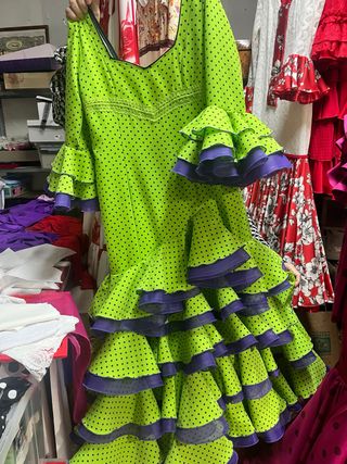 Vestido Flamenco Verde Lunares Morado