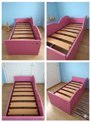 Cama infantil rosa con somier