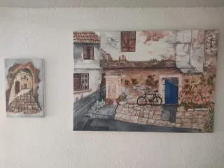 Cuadro óleo hombre y perro