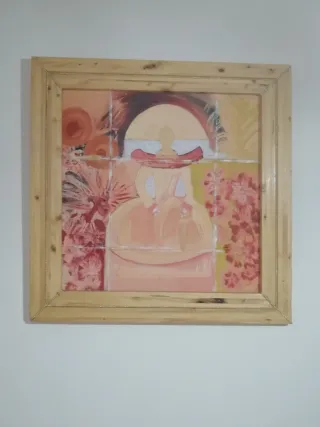 Cuadro óleo hombre y perro