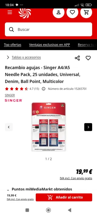 3 confezioni di aghi per macchina da cucire Singer (25 pz ciascuna)