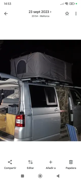 Tienda de techo coche o furgoneta dos personas