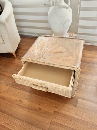 Pareja de Mesitas de noche de ratán y madera