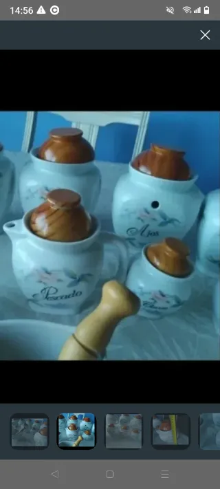 Set especieros vintage cerámica y madera