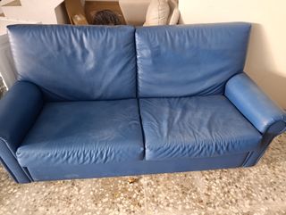 Sofá 3 y 2 plazas polipiel azul