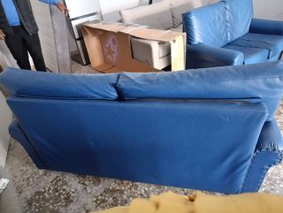 Sofá 3 y 2 plazas polipiel azul