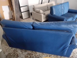 Sofá 3 y 2 plazas polipiel azul