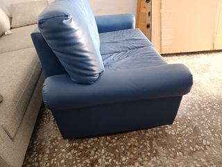 Sofá 3 y 2 plazas polipiel azul