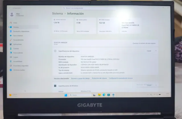 Portátil Gigabyte G5 KD RTX 3060, i5, 16GB, 1.5SSD