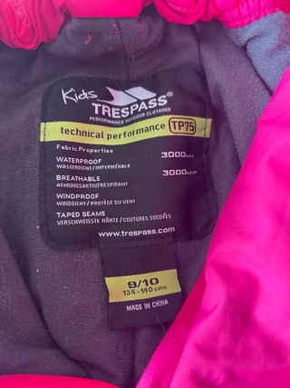 Pantalón esquí niña Trespass TP75 talla 8-10