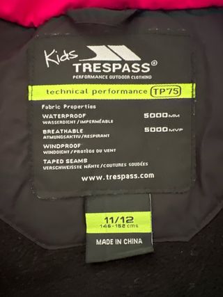 Anorak Niña Trespass TP75 Talla 11-12