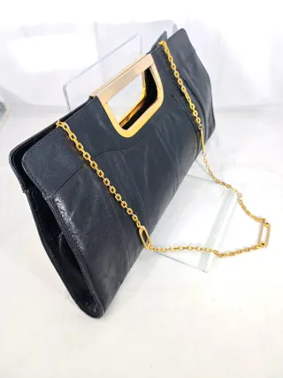 Pochette vintage anni 80 nera con dettagli oro
