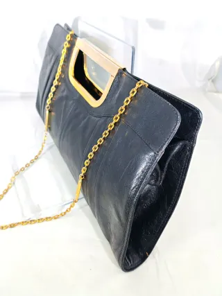Pochette vintage anni 80 nera con dettagli oro