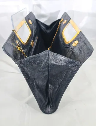 Pochette vintage anni 80 nera con dettagli oro