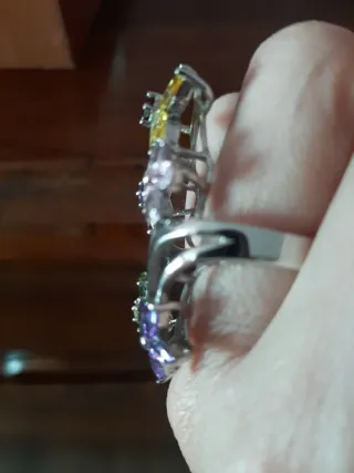 Anillo Plata Flores Multicolor