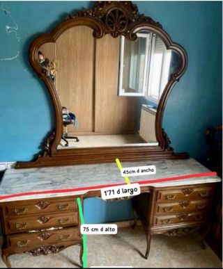 Mueble tocador madera y mármol