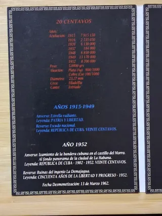 Monedas Cuba 20 Centavos Plata 1915 1916 1920 1932